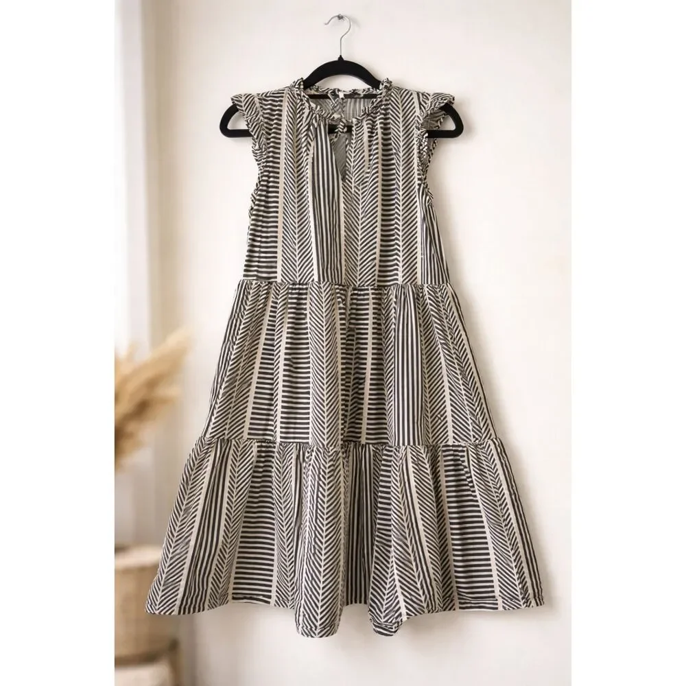 Striped Tiered 100% Cotton Summer Dress Size Small Cottagecore Ruffle - Picture 1 of 8